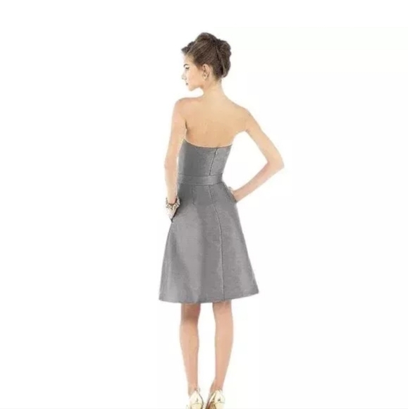 NWT Alfred Sung Iridescent Lt Grey Strapless Cocktail Dress Sz 10 Pockets, Belt - Picture 4 of 14